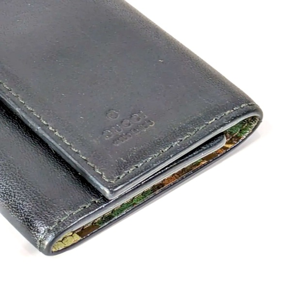 Gucci Blooms Green & Black leather key case floral pattern 6 ring Authentic - Picture 8 of 16